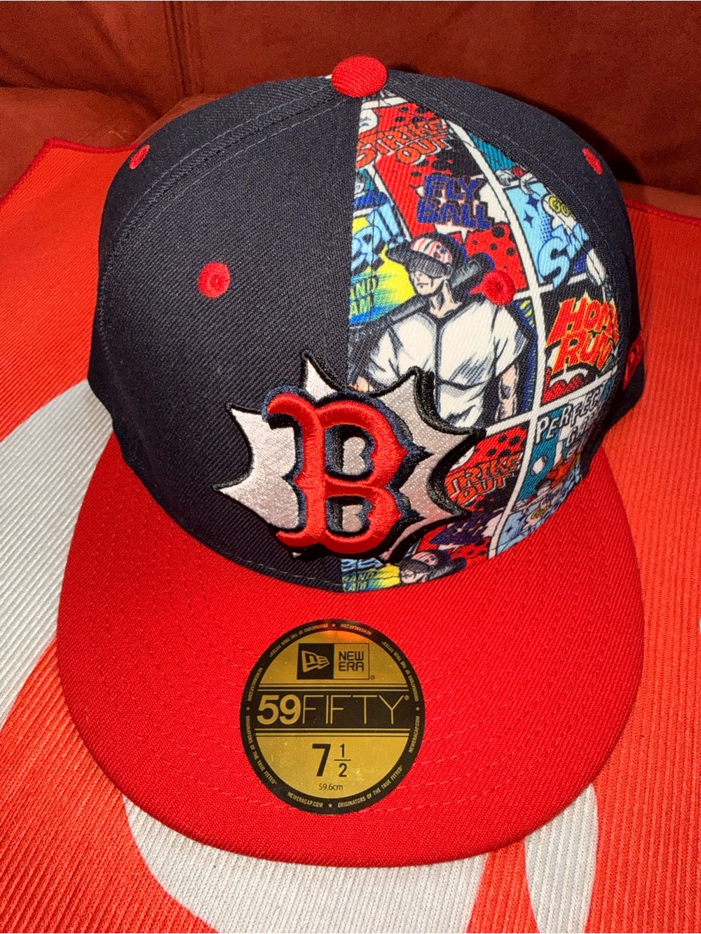 New Era Boston Red Sox Red and Navy Comic Panel 59FIFTY Fitted Hat - Picture 9 of 9
